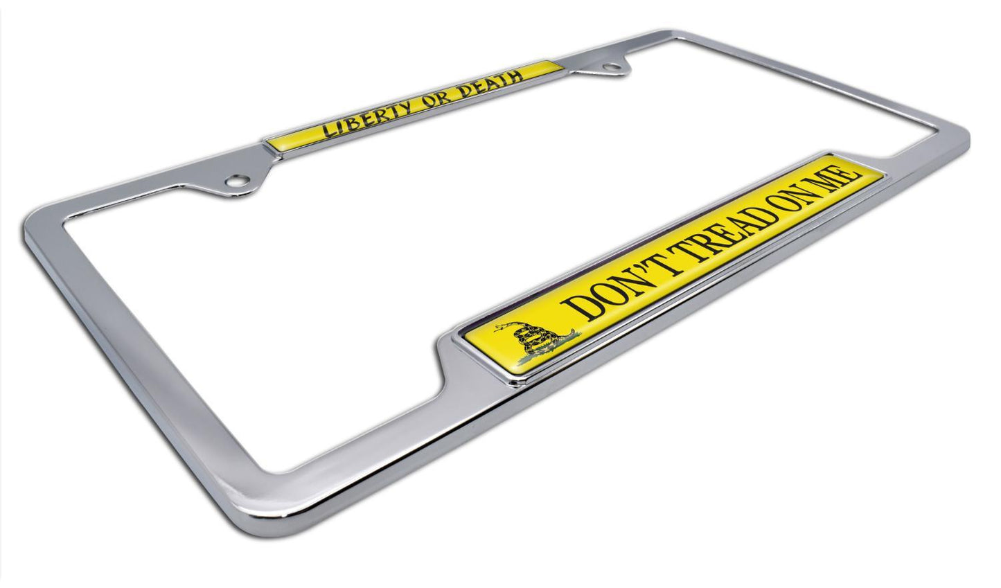 Don't Tread on Me Chrome Open Metal License Plate Frame