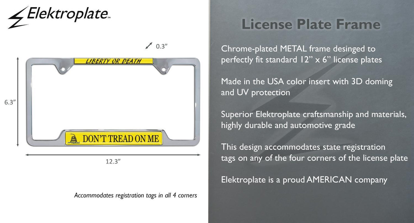 Don't Tread on Me Chrome Open Metal License Plate Frame