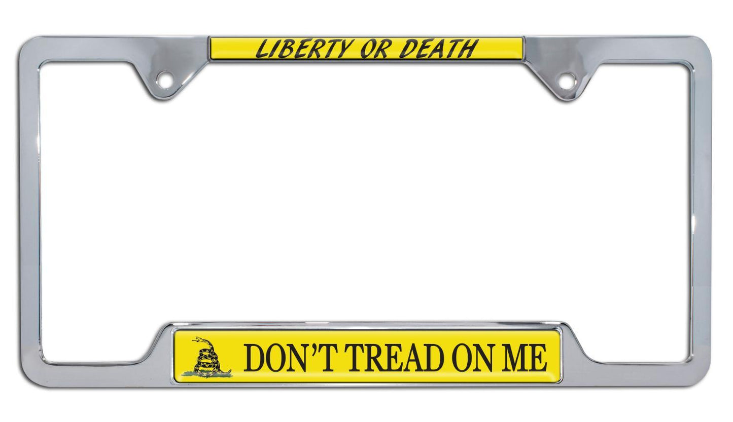 Don't Tread on Me Chrome Open Metal License Plate Frame