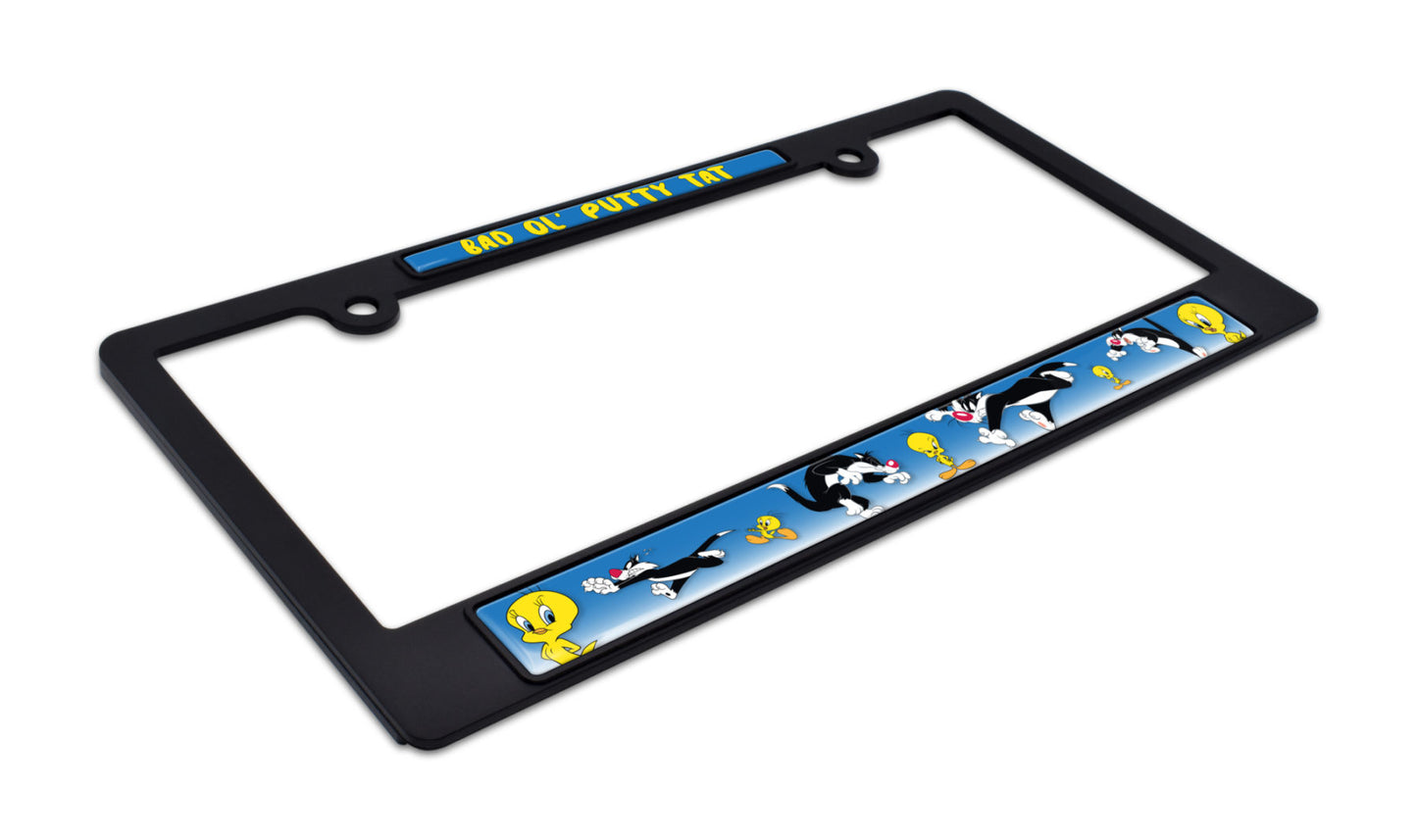Tweety Bird & Sylvester Black Metal License Plate Frame